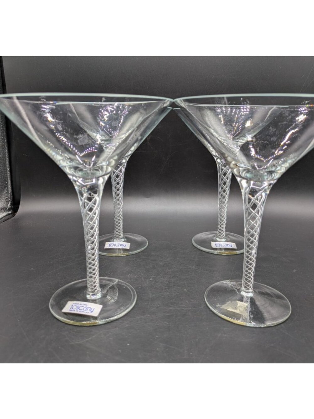 Toscany Martini Glass Set of 4 Hand Blown Twisted Braid Stem Romania 8 oz